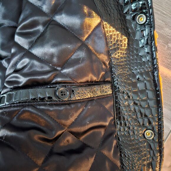 SD Sport NY Yankees Croc Style XL PU Leather Varsity Jacket Black Yellow MLB - Picture 11 of 16